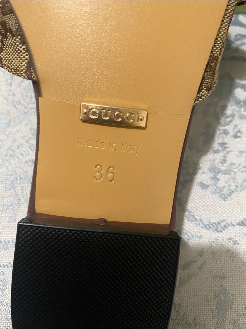 Gucci Brown GG Canvas & Leather Slide Mules with Gold Double G - Picture 4 of 12